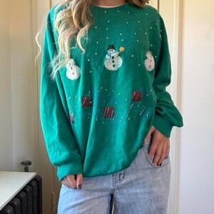 Vintage 90s y2k green Christmas sweater